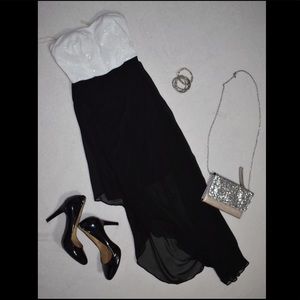 Black and white asymmetrical dress